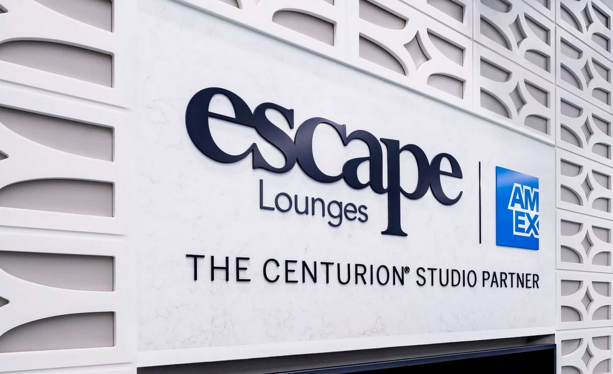Escape Lounges sign on the wall with the caption The Centurion Sudio Partner below.