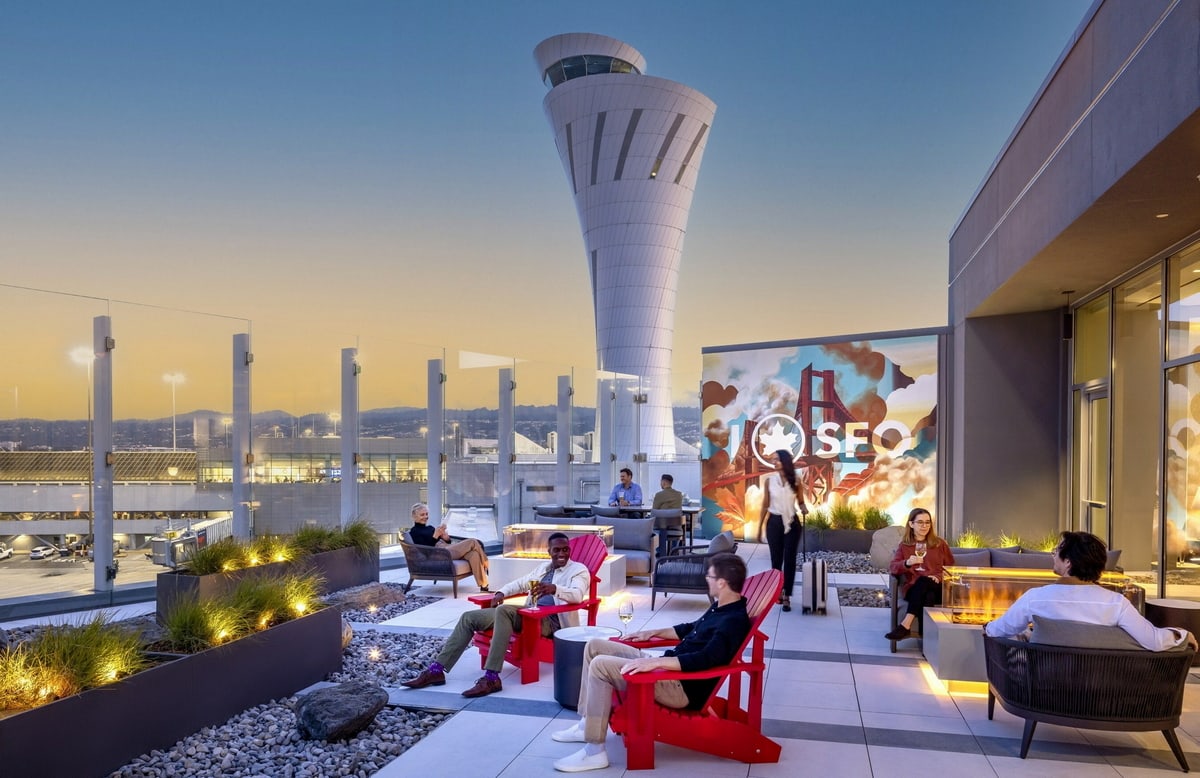 Rendering of the Maple Leaf Lounge deck at San Francisco Airport.