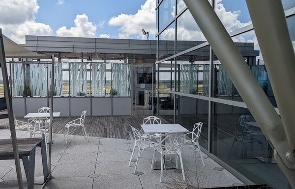 tables and charis on the patio.