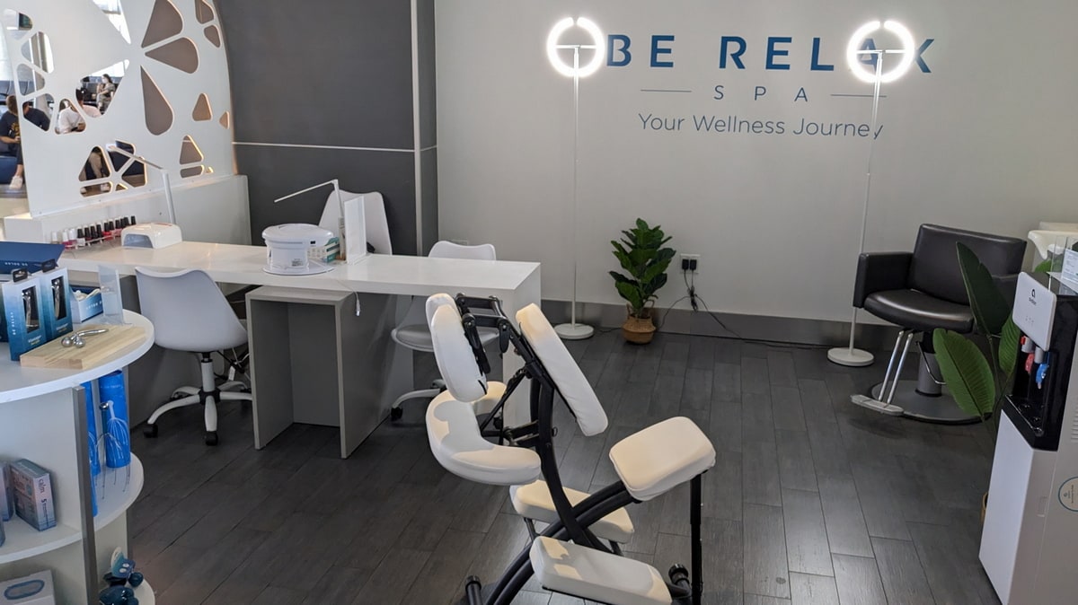 spa services table, and massage chairs.