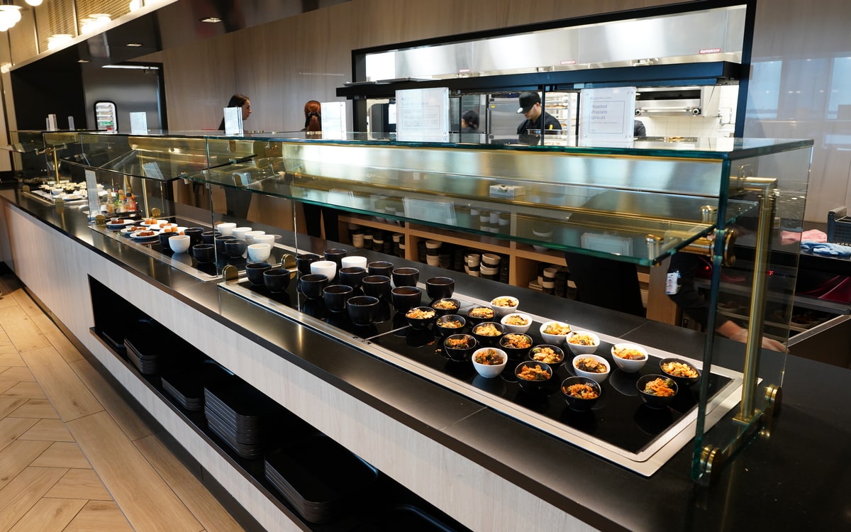 self-serve buffet area with single serve food items.
