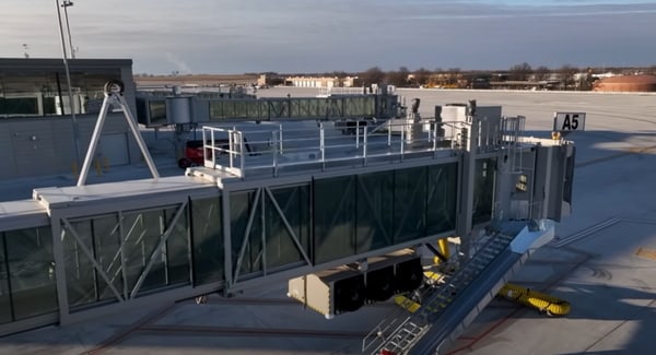 clear glass jet bridge gates.