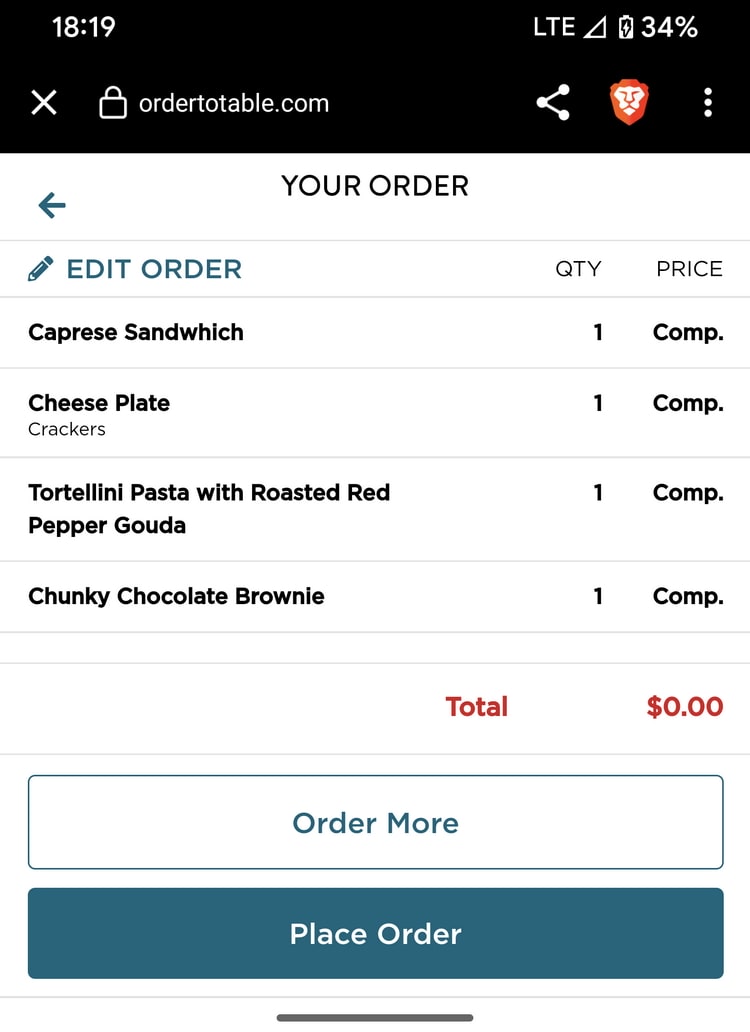 mobile ordering screen with order