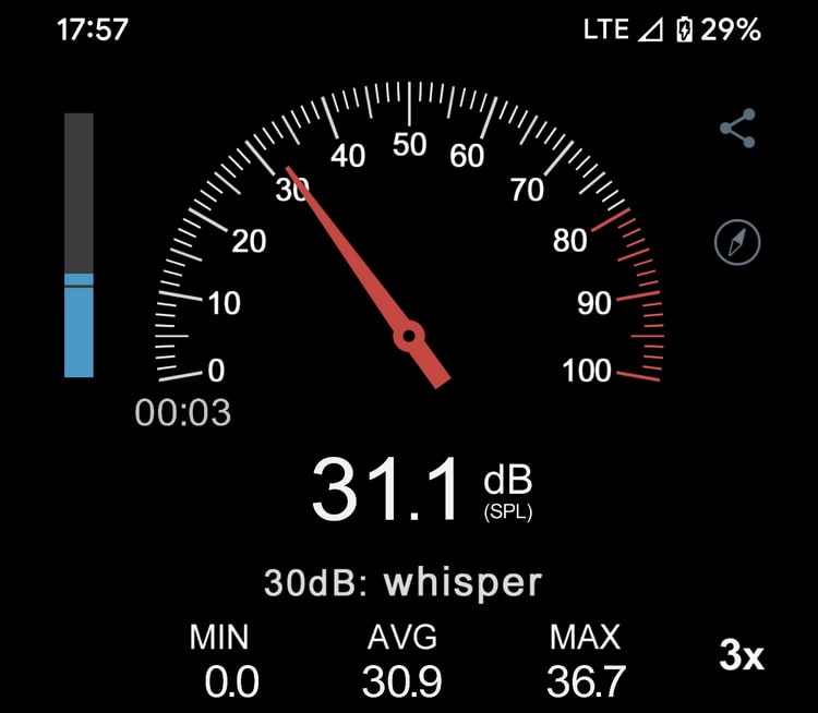sound test, recording the sound levels in the lounge.