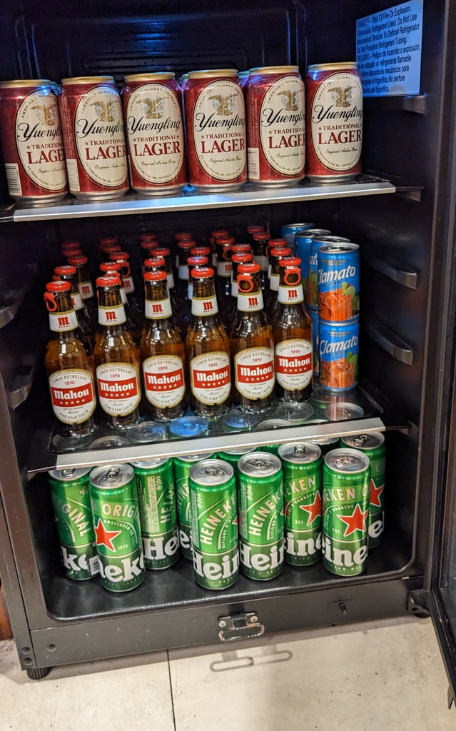 self-serve fridge with beer.