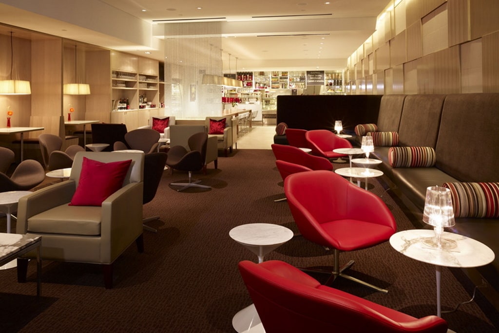 Virgin Atlantic Lounge with seating and tables.