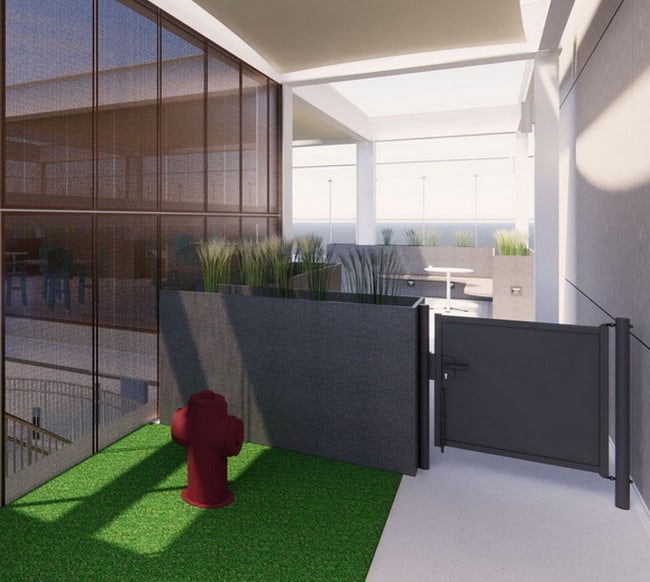 rendering of pet-relief area on patio with fake grass.