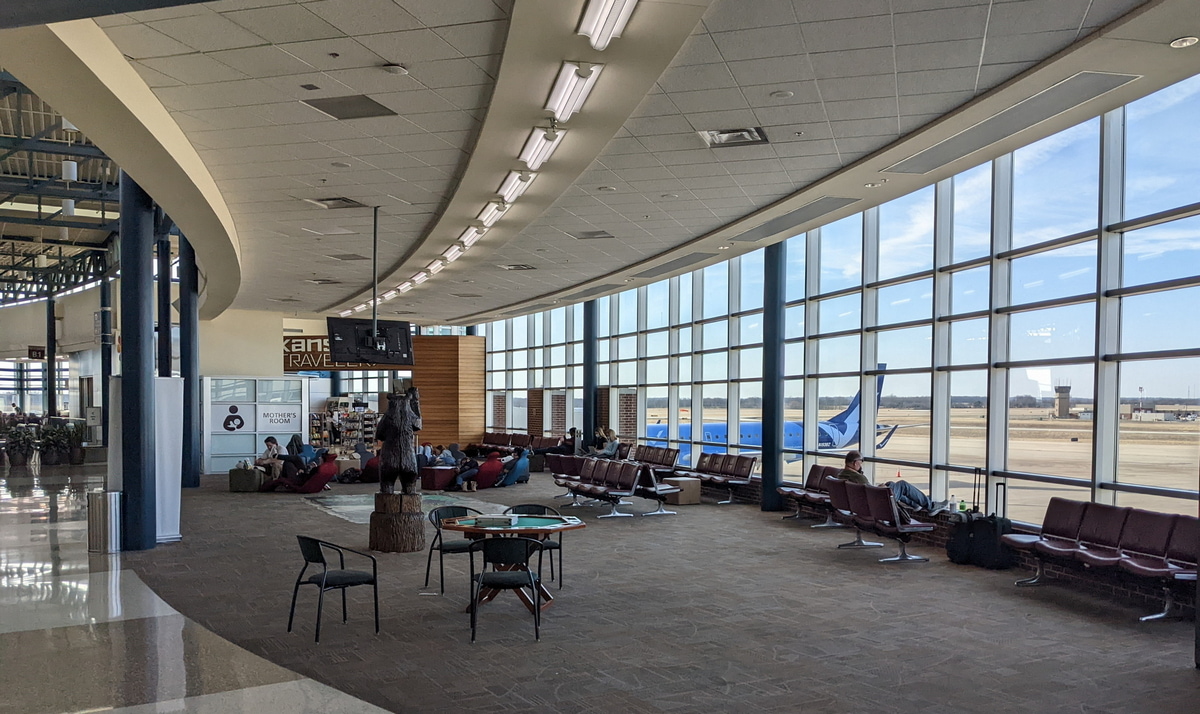 Lobby area showing windows and seating.