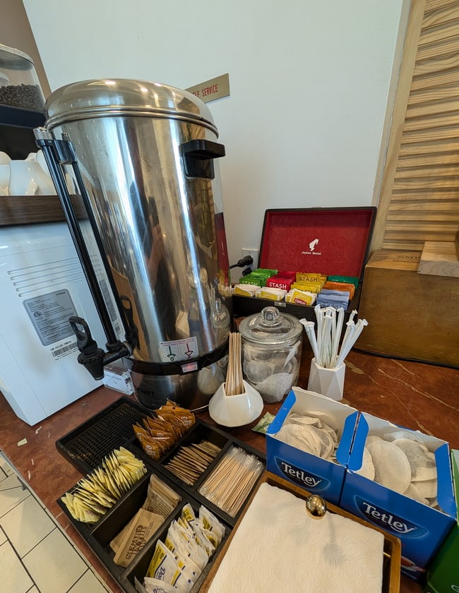 tea bags, honey and other items for hot tea.