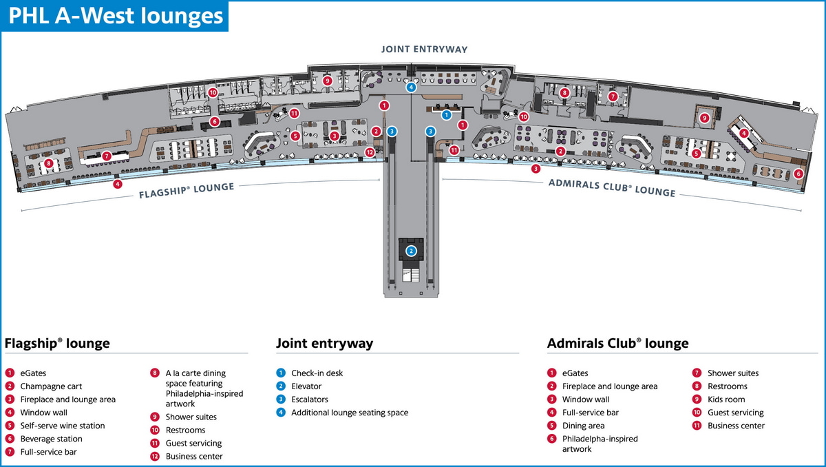 Map of both American Airlines Lounges near Gate A15.
