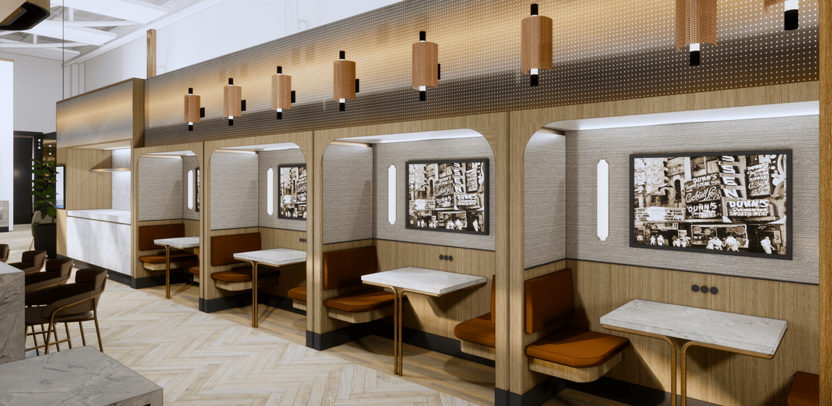 Dining area with nooks and seating area.
