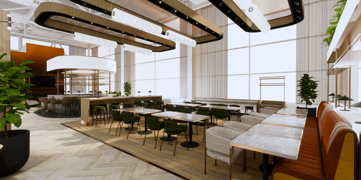 Rendering of the bar and seating area.