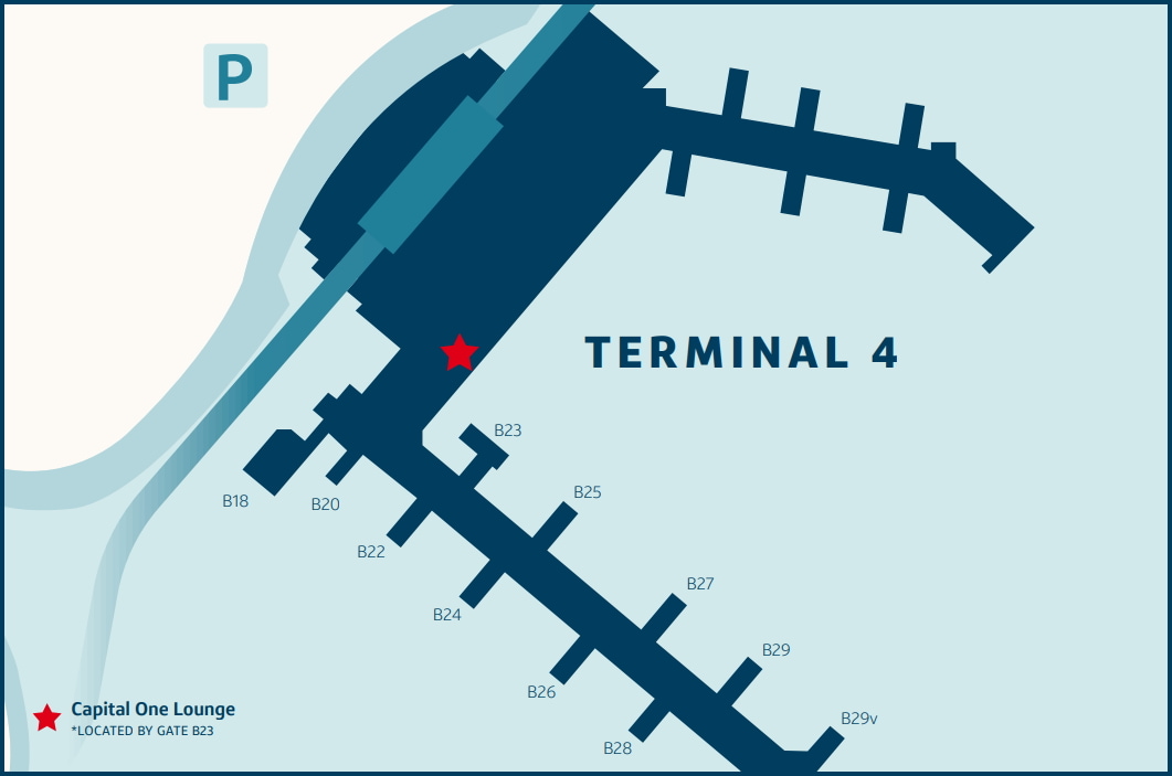 Terminal Map, showing a star near Gate B23 where the lounge is located.