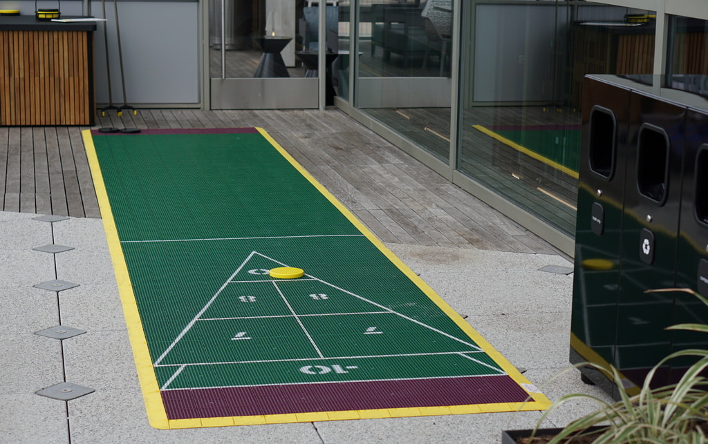 shuffleboard game outside on patio