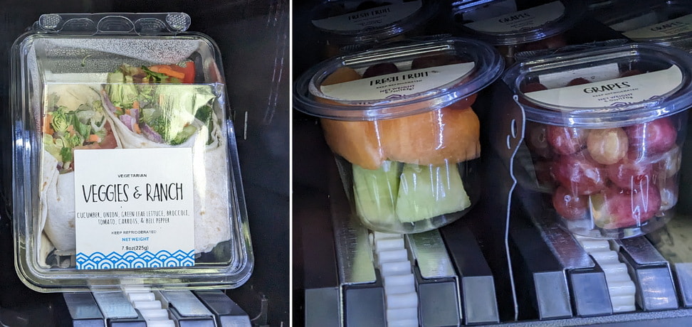 veggie wrap and fruit in vending machine