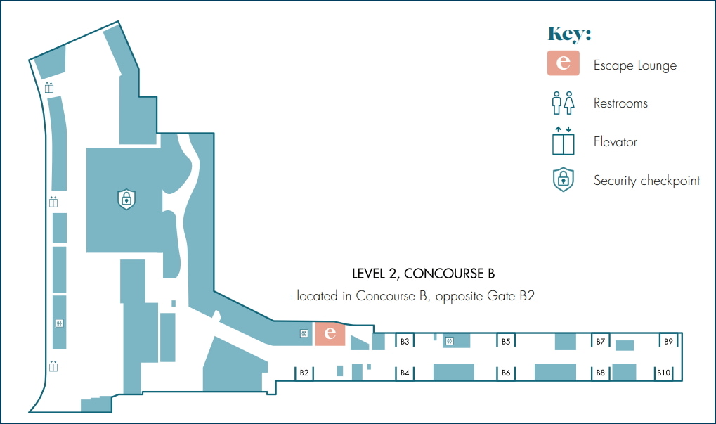 Terminal map showing location in concourse B.