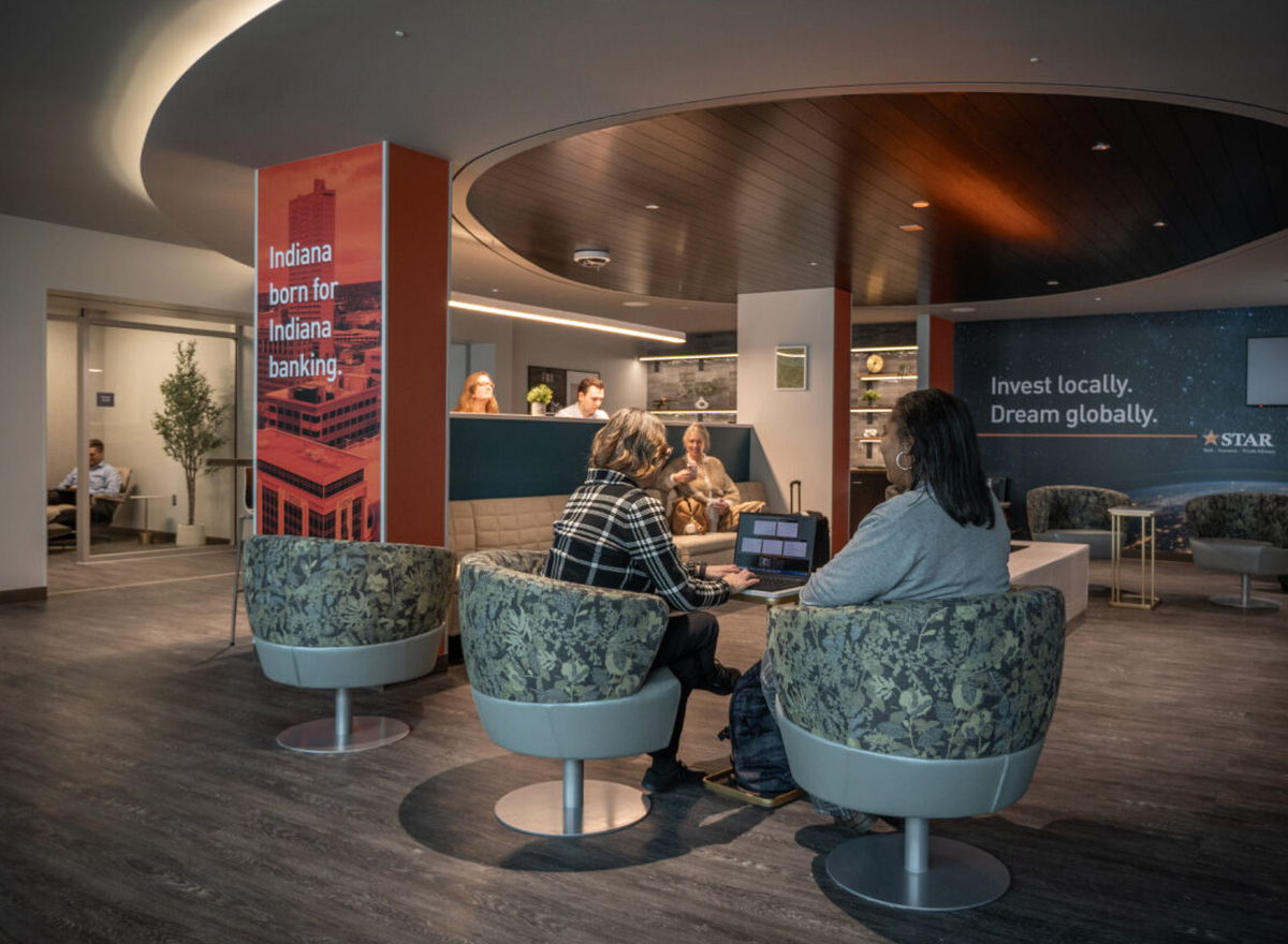 central seating area with chairs and tables.