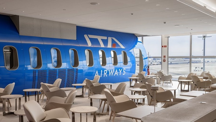 replica of an ITA plane, and seating area.