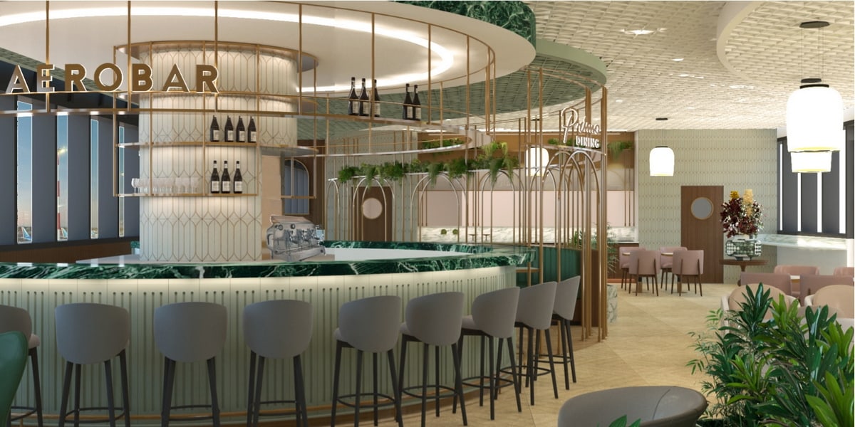 rendering of bar area and seating around the bar.