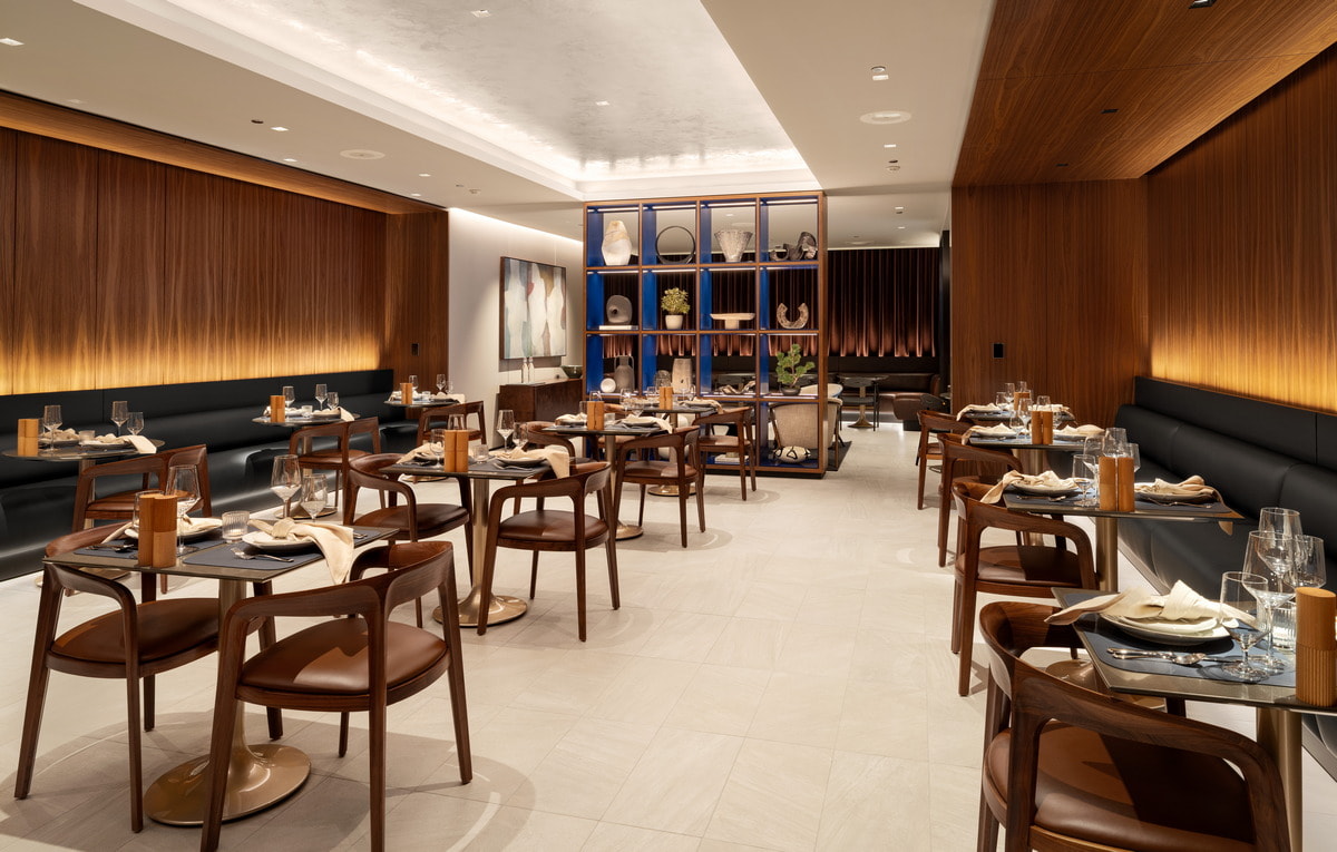 Dining area with tables in the new Polaris Lounge in Chicago