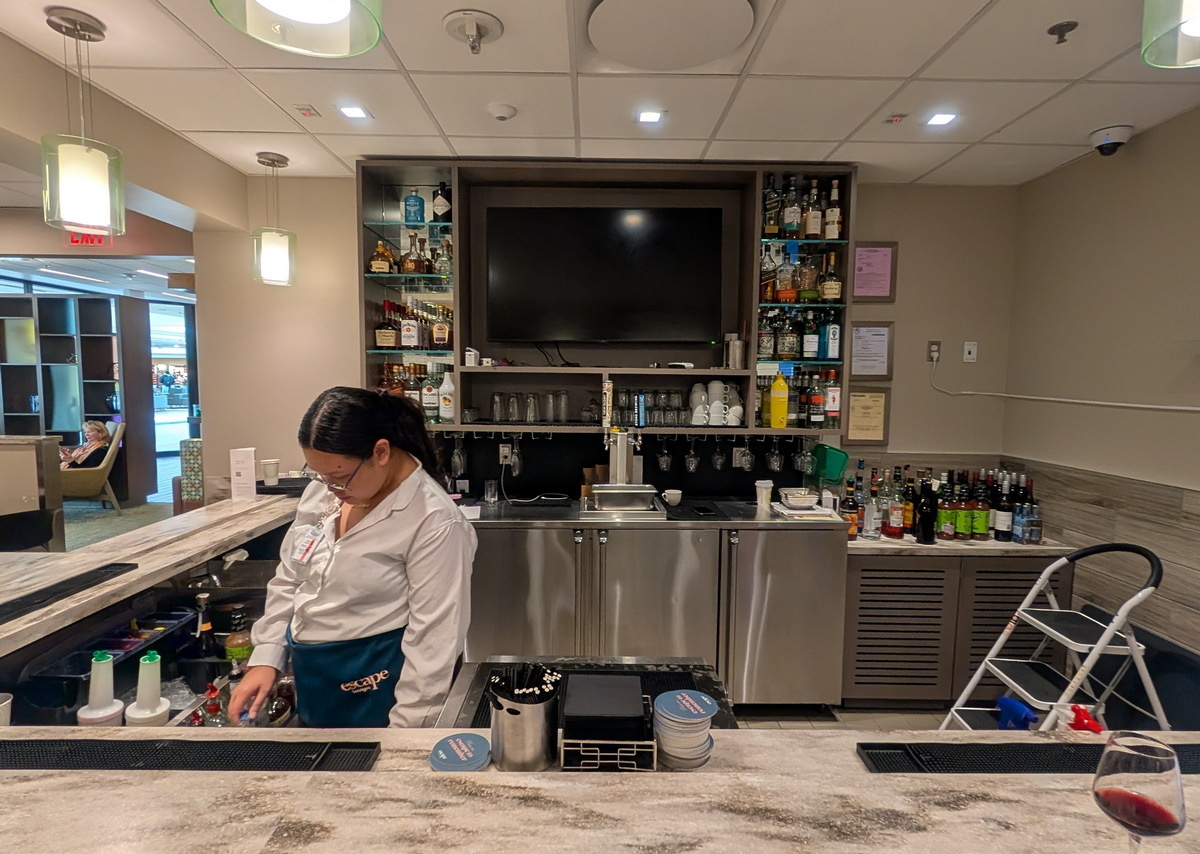 Bar area with a TV in the background.
