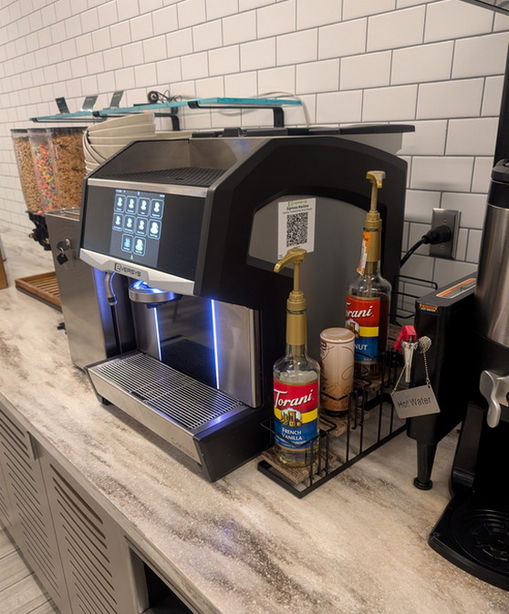 Espresso machine and coffee.
