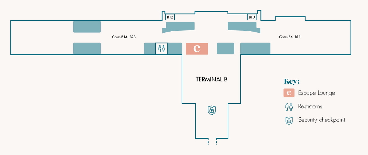 terminal map showing location of Escape lounge at Sacramento terminal B.