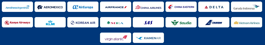 A collection of airline logos that are members of the SkyTeam alliance.