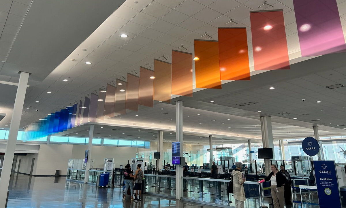 Security screening area and entrance at Tulsa International Airport.
