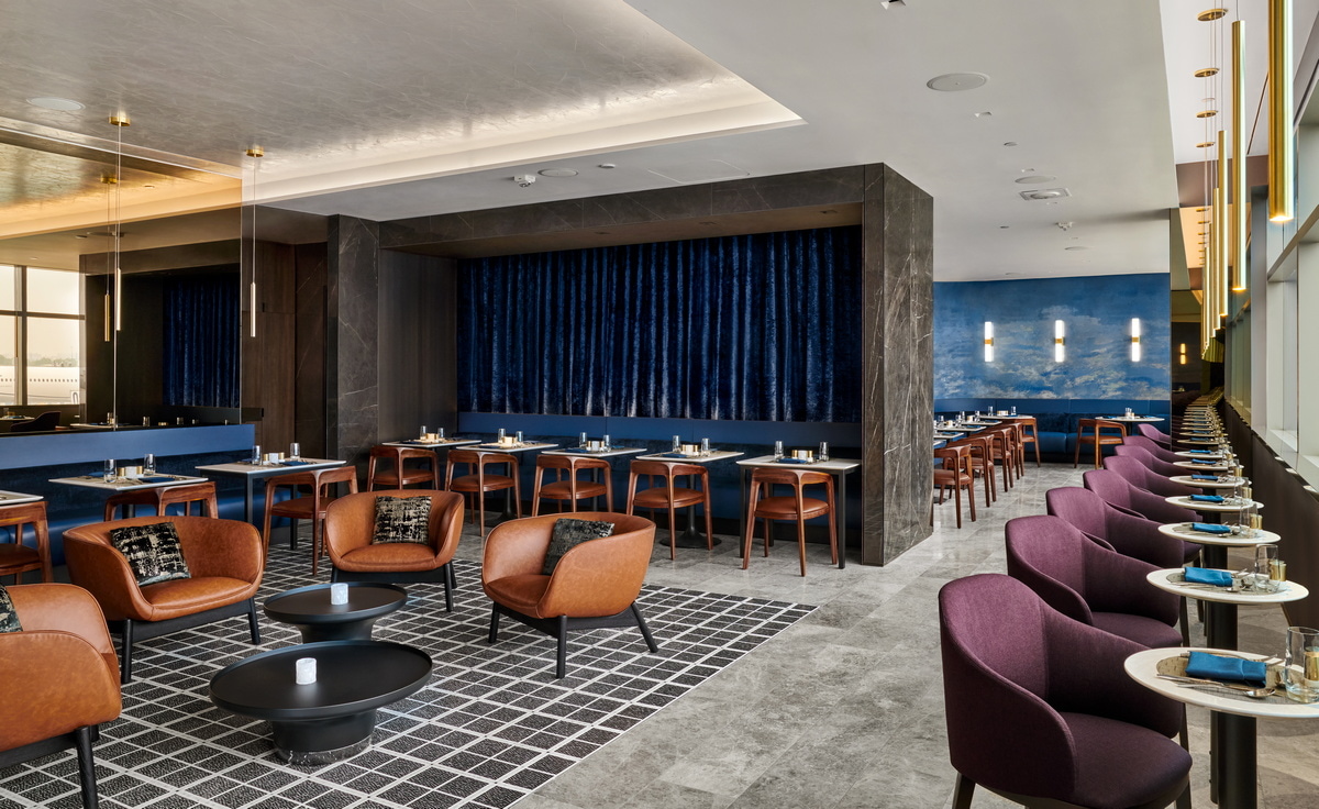 tables and chairs in the Newark Polaris lounge.