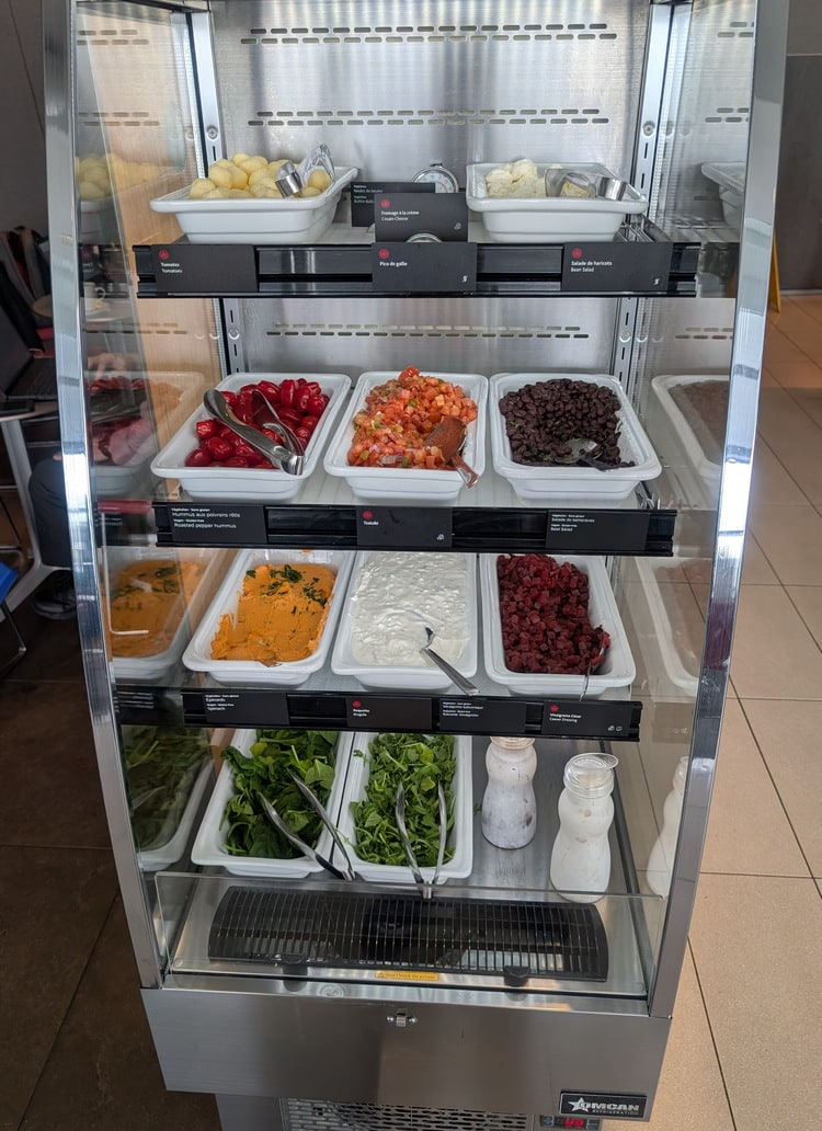cold salad and dips in self-serve area.