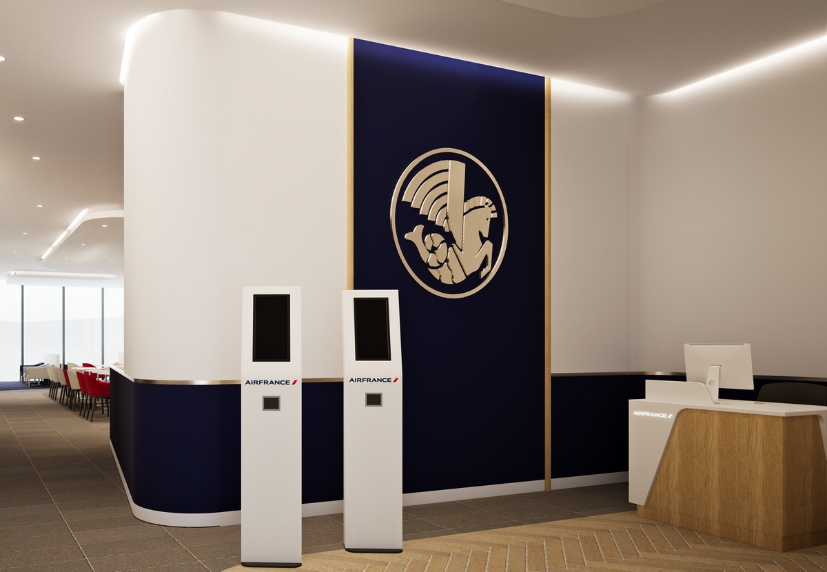 entrance area with self-checking kiosks, and the logo seahorse.