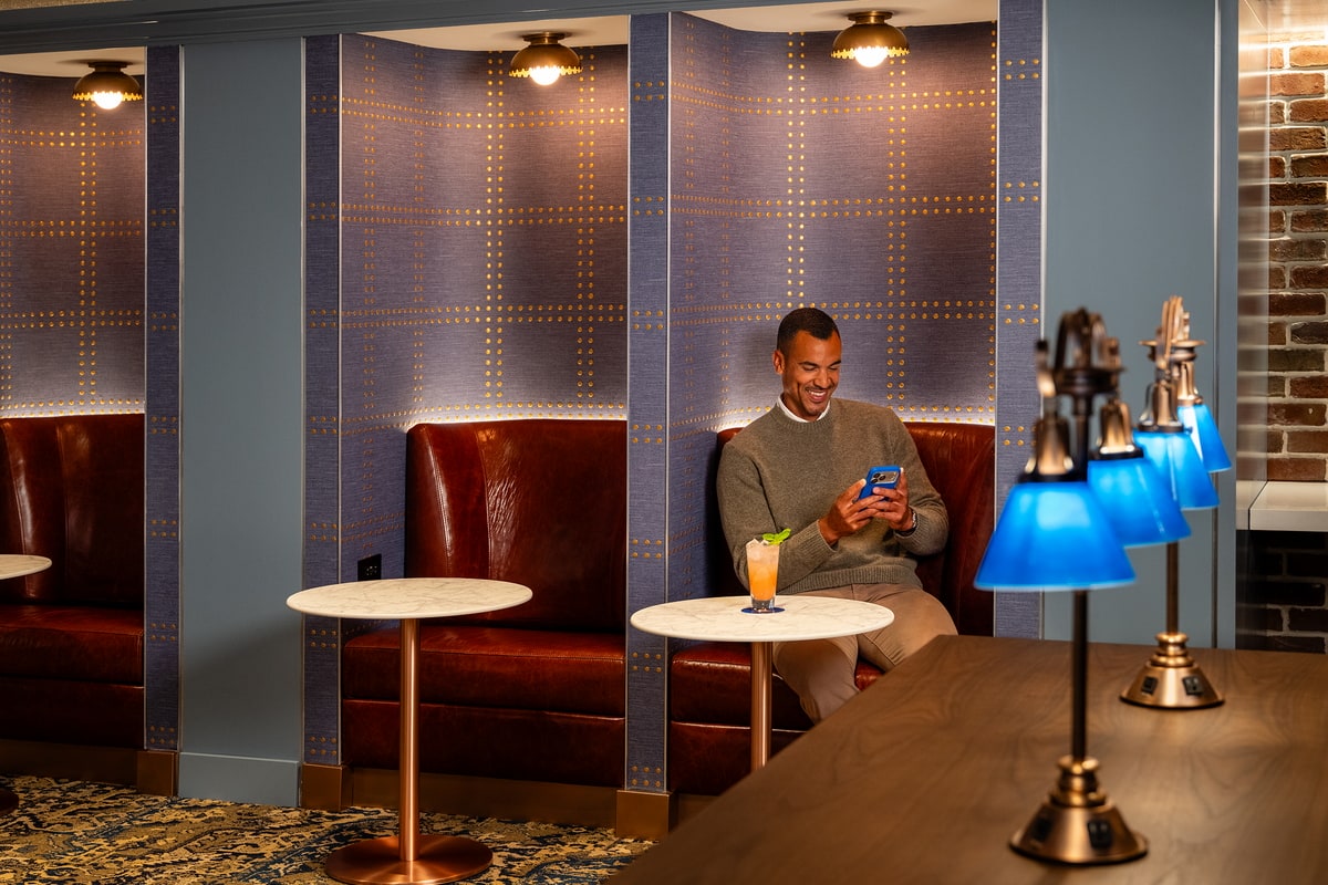 seating area, known as The Study with leather seating and tables.