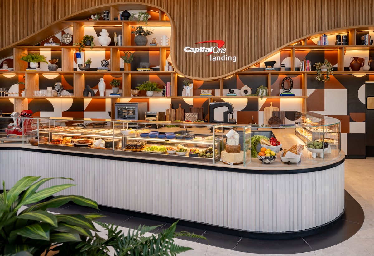 food serving area with tapas and other items.