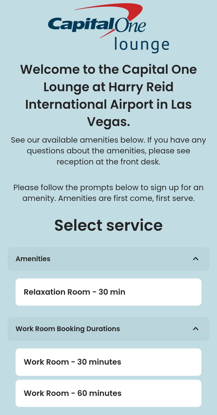screenshot of the booking app, used to reserve work rooms and rest area.