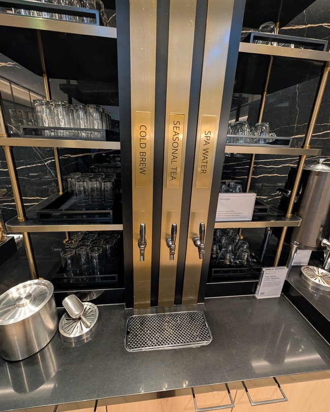 beverage station with tea, water and cold brew.