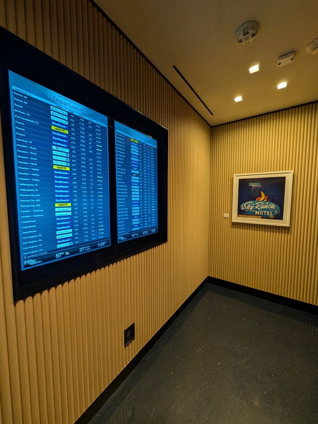 flight monitors near the upstairs elevator.