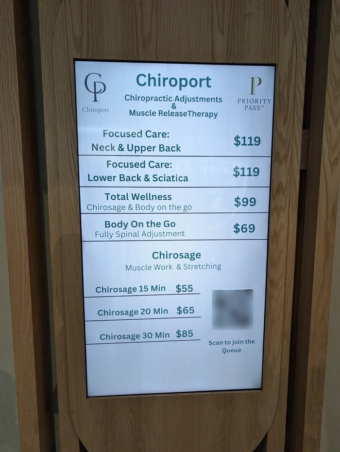 pricing information showing the price of various chiropractic services.