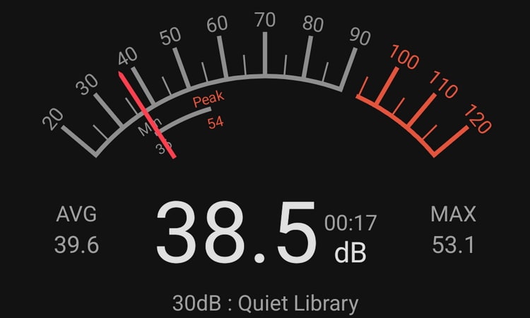 sound recorder image showing sound of 35.8 dB.
