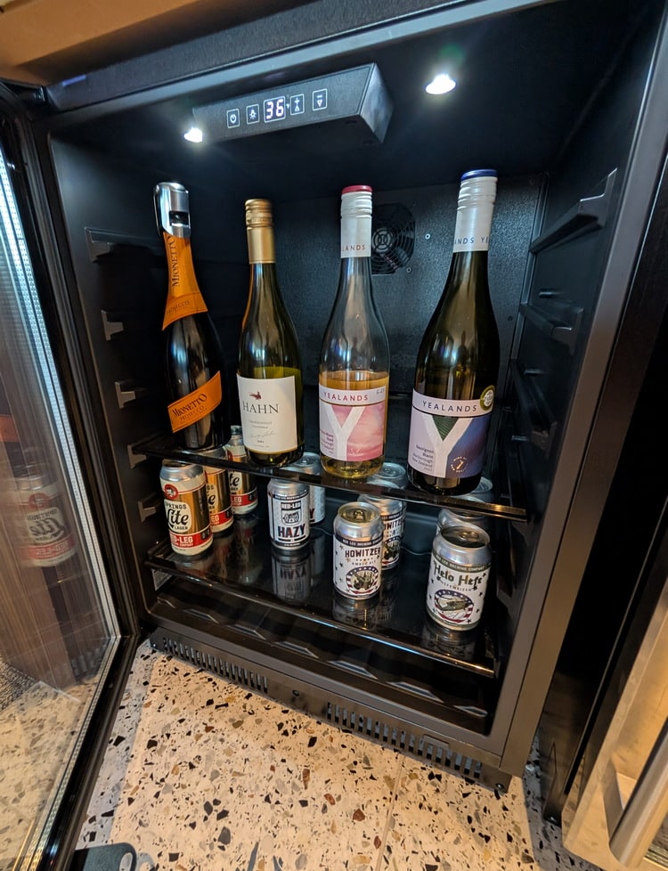 beer and wine inside the fridge.