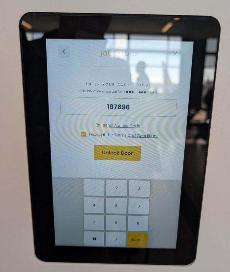 screen and keypad on the outside where you can enter a passcode to unlock pod.