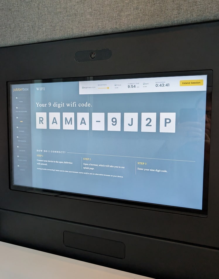 wifi code being shown inside the pod on the screen.