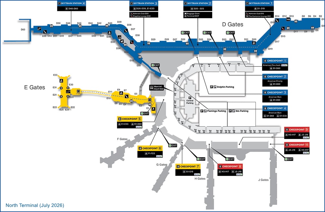 terminal map of MIA Airport North Terminal.