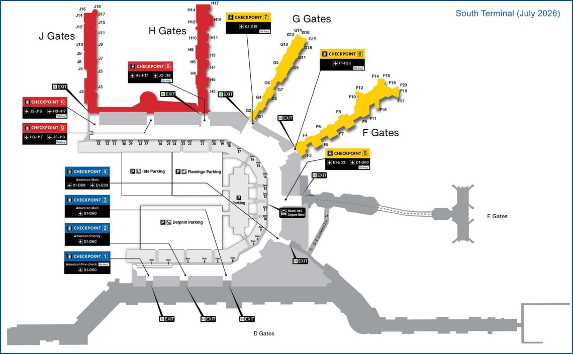 terminal map of MIA Airport South Terminal.