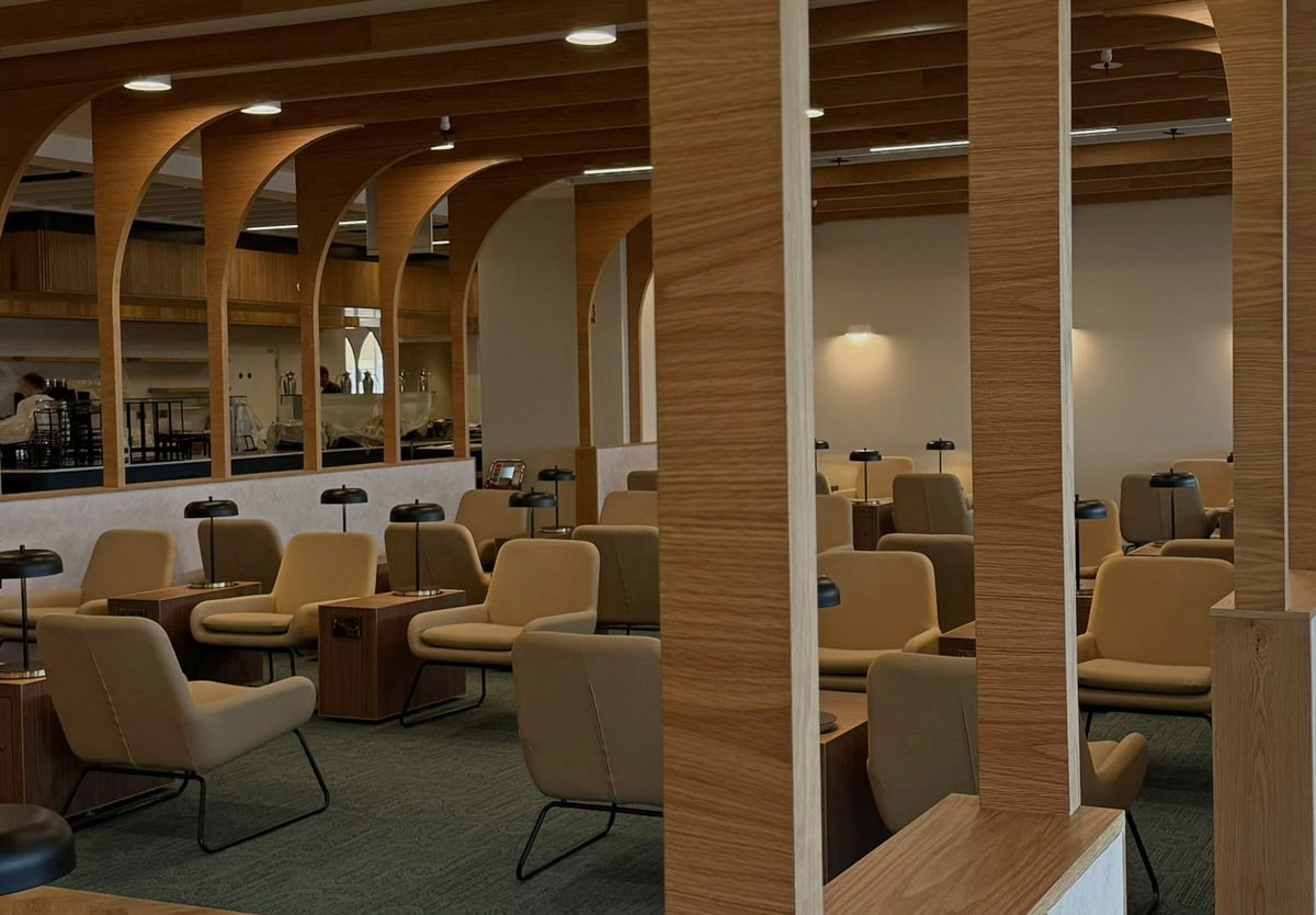 Seating and tables in main area.