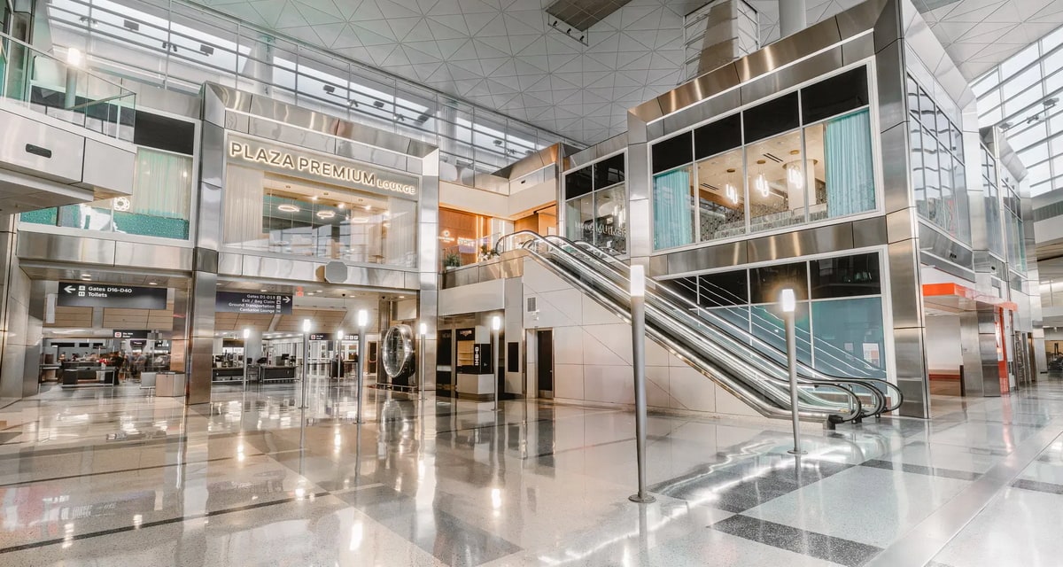 View of the lounge from the lower level of the D Gates.