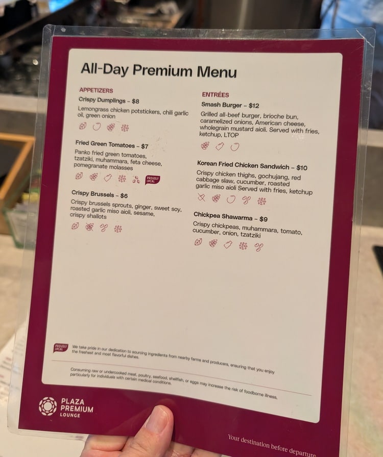 Paid premium food menu with prices and descriptions.