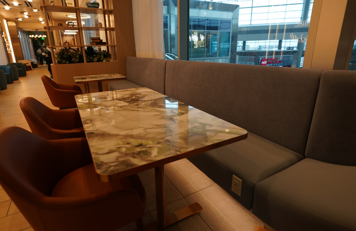 tables and seating area for dining.
