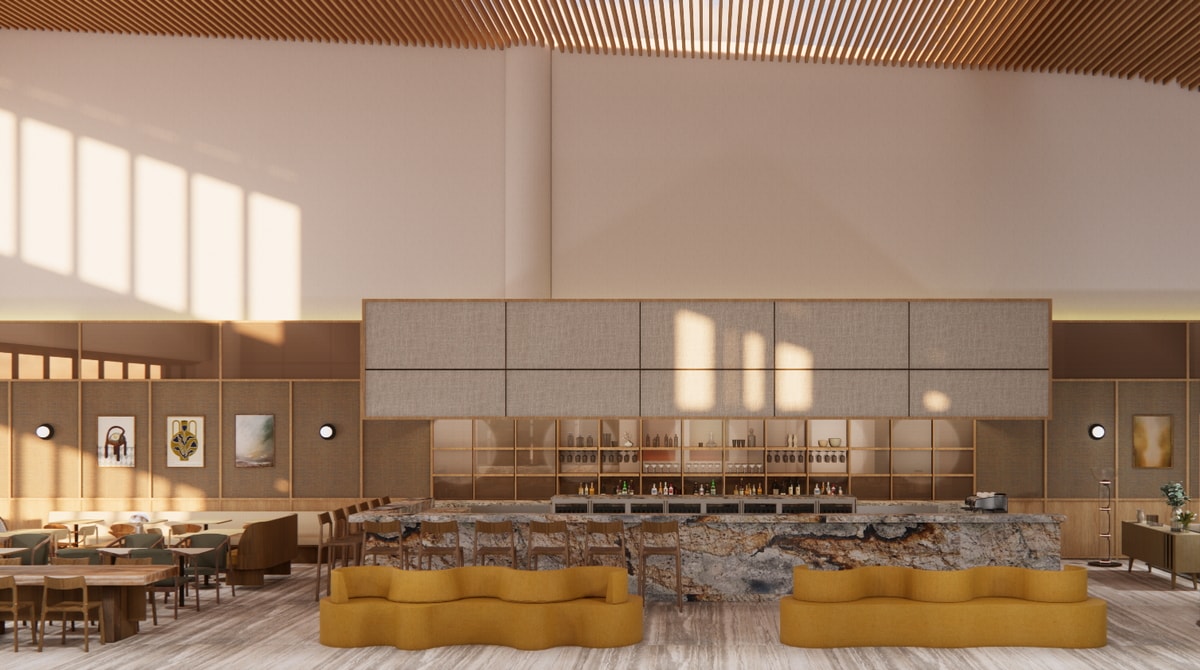rendering of the bar and dining area of The Rayleigh Lounge.