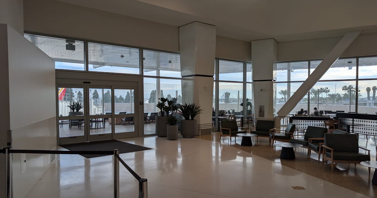 inside seating area with electonic sliding doors.